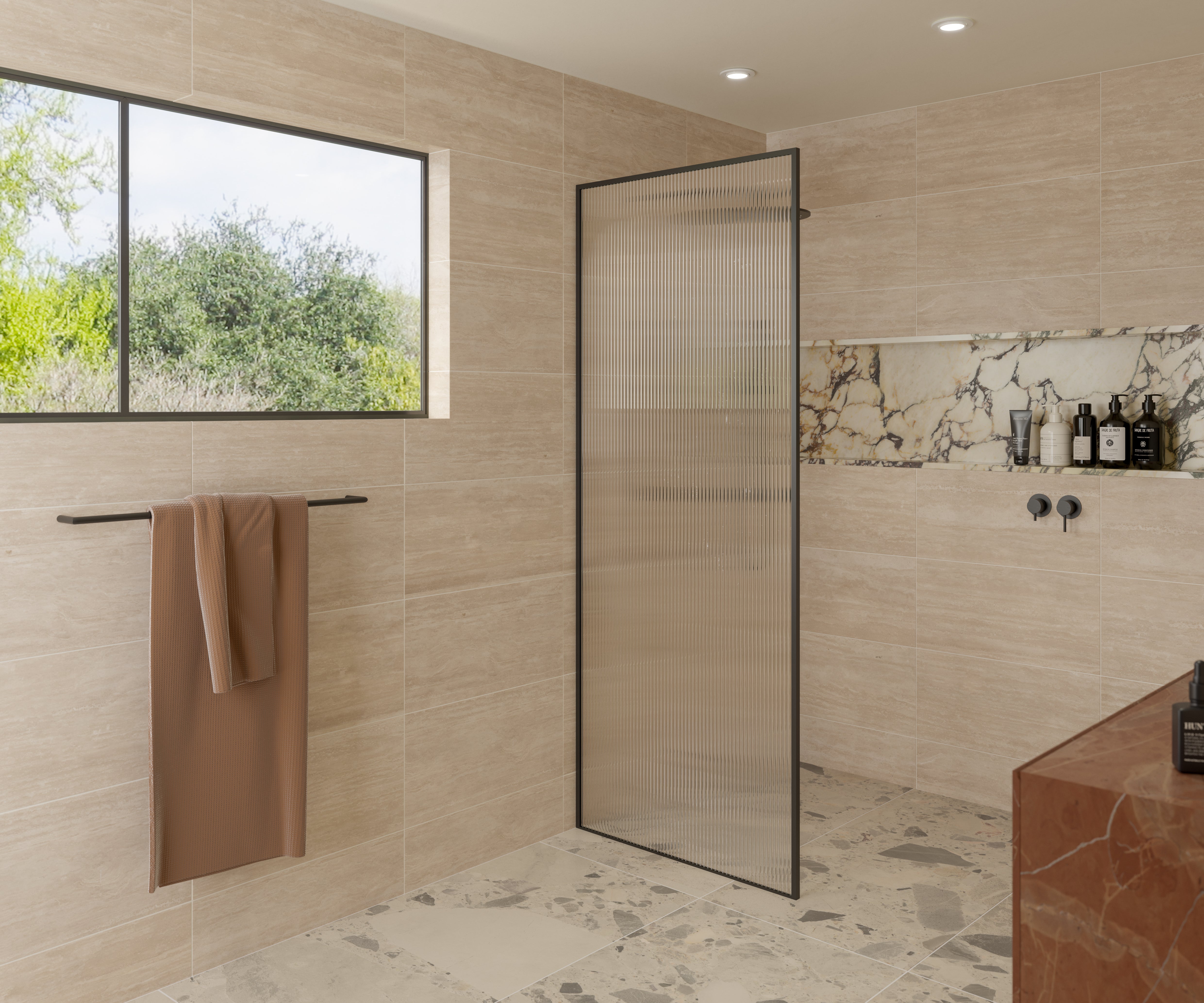 Shower Single Fixed Panel Framed Fluted