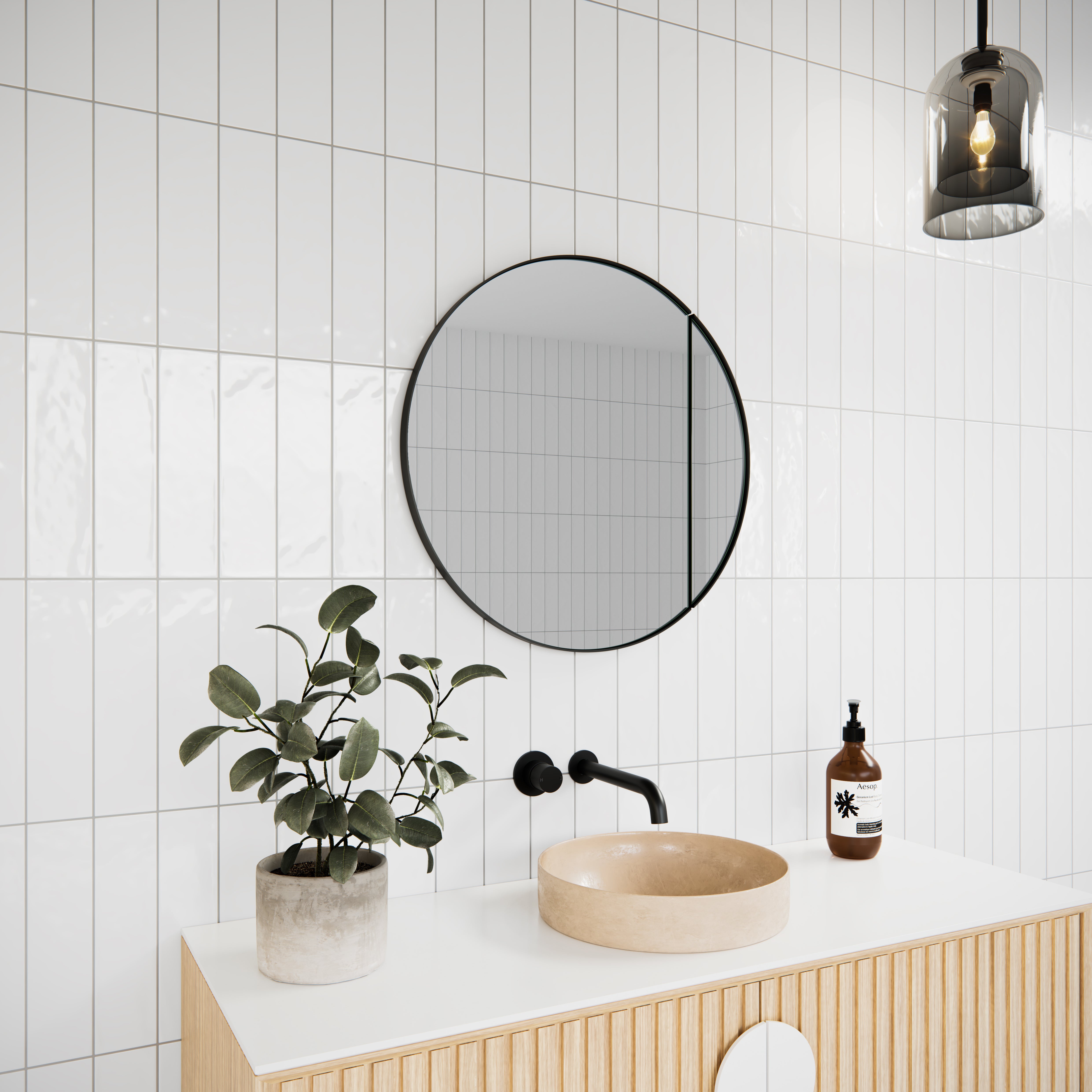 Steel Frame Round Shape Medicine Cabinet