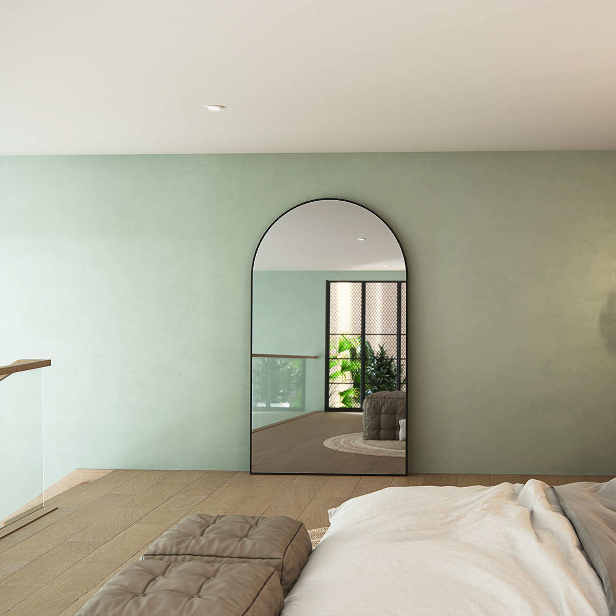 Kira Steel Frame Arch Leaner Mirror GlassWarehouse.us