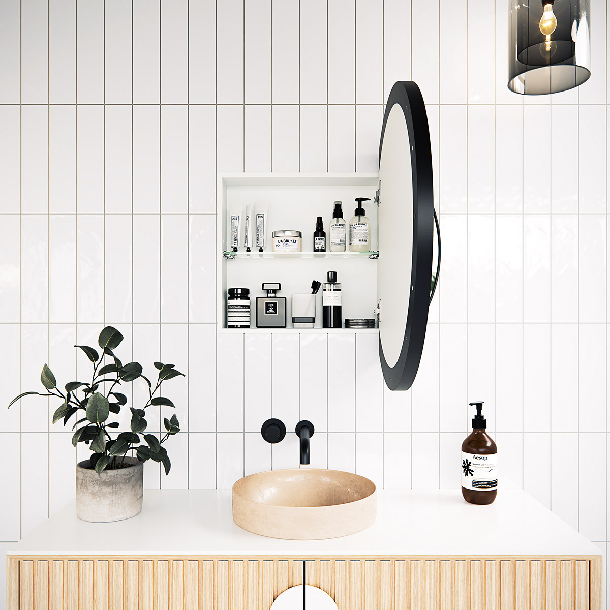 Juno Steel Frame Round Medicine GlassWarehouse.us