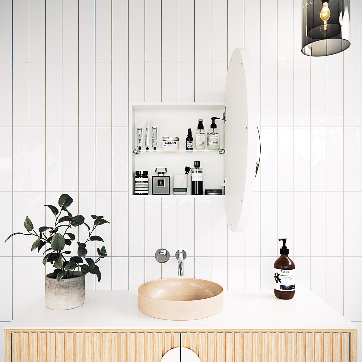 Juno Steel Frame Round Medicine GlassWarehouse.us