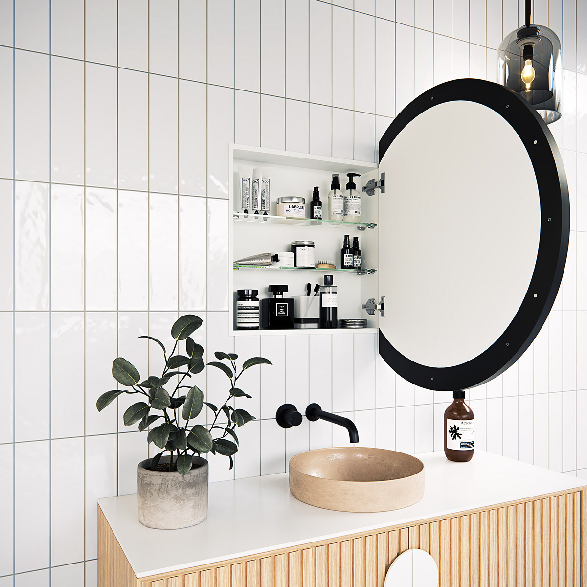 Juno Steel Frame Round Medicine GlassWarehouse.us