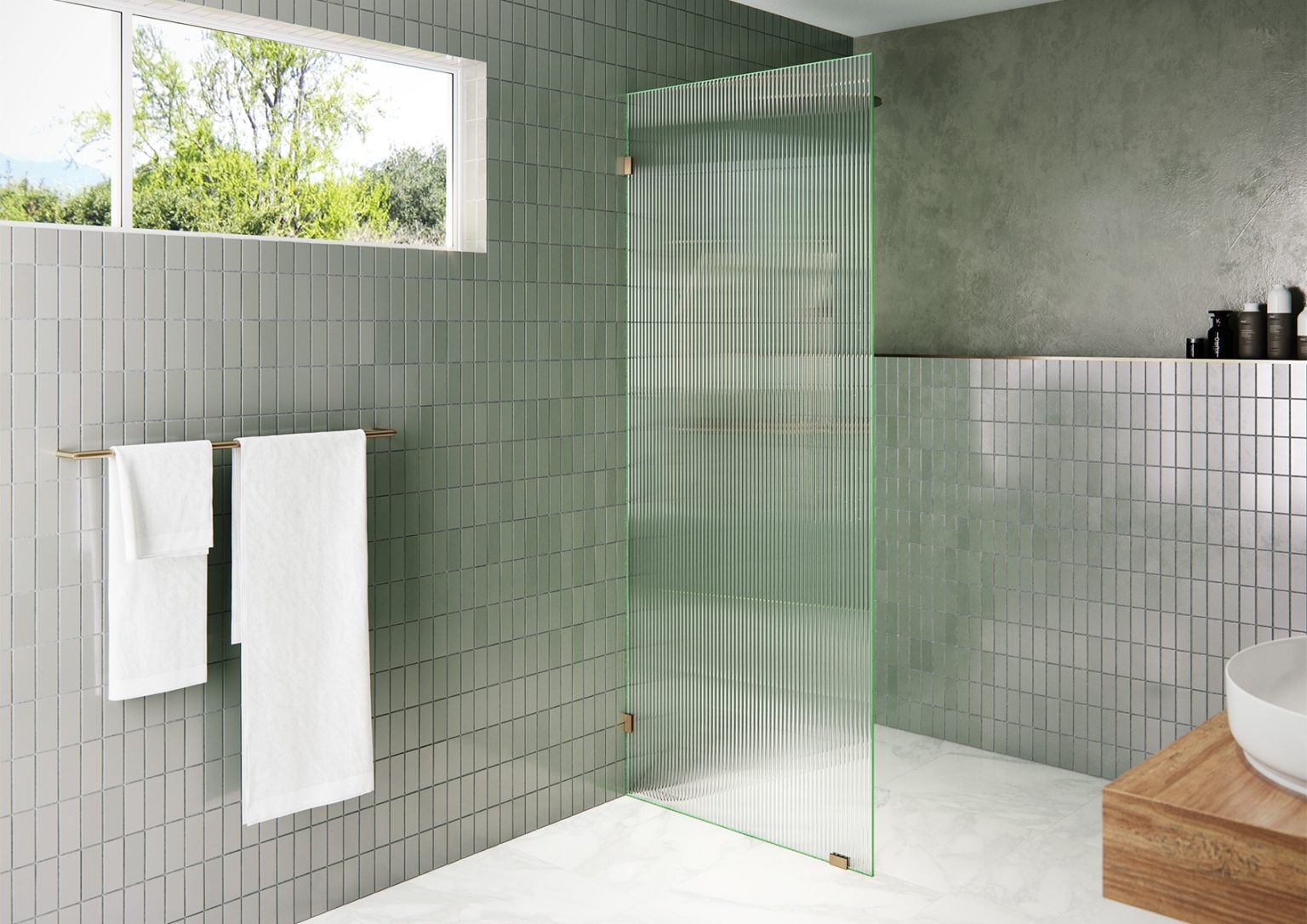Gaia Shower Single Fixed Panel Fluted GlassWarehouse.us